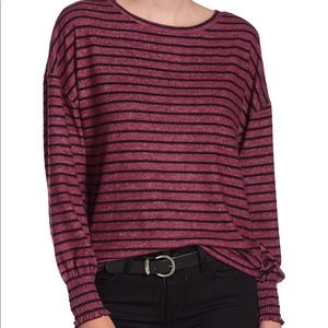 Stripe Cloud Jersey Smocked Cuff Pullover